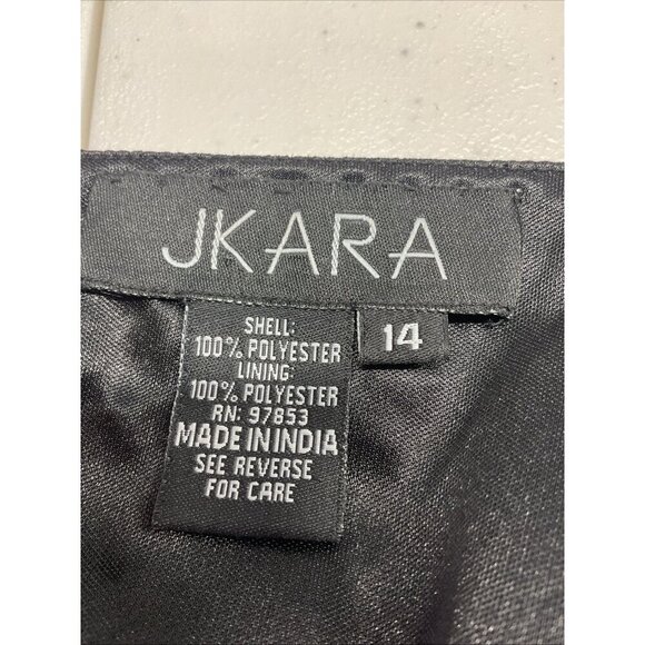 JKARA Beaded sequined Black Short flutter Sleeve midi Party Dress size 14 formal - Picture 8 of 13